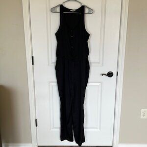 LOFT Lightweight Black Button Polyester Jumpsuit.